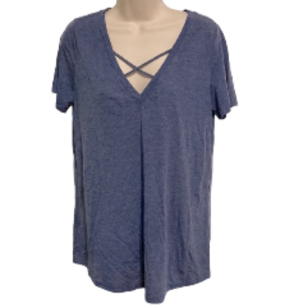 CRISS CROSS Blue V neck T shirt Womens Medium